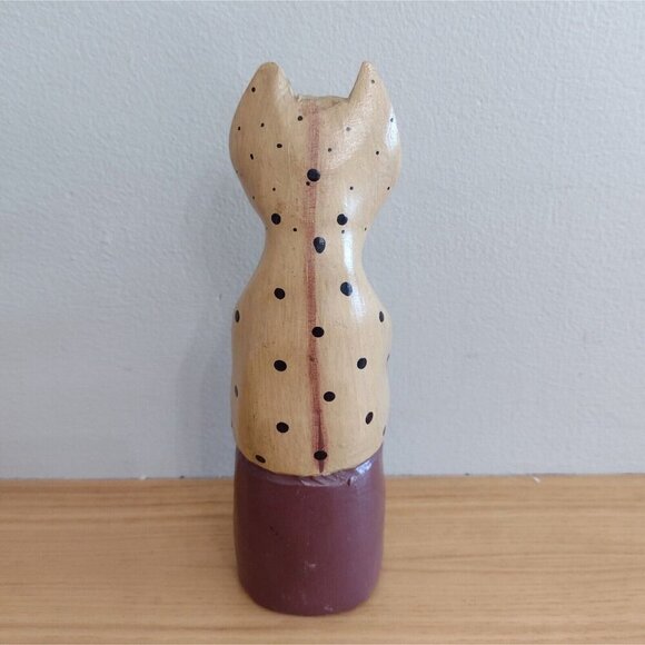 Vintage Hand Painted Polka Wooden Cat Figurine Incense Holder Folk Art - Picture 3 of 8